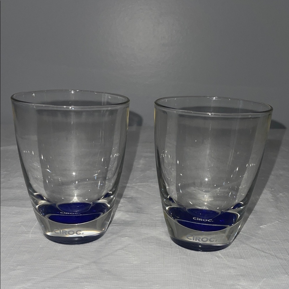 CIROC Weighted Blue Bottom 4”x3” Vodka Rocks Barware Glasses Italy Set of 2